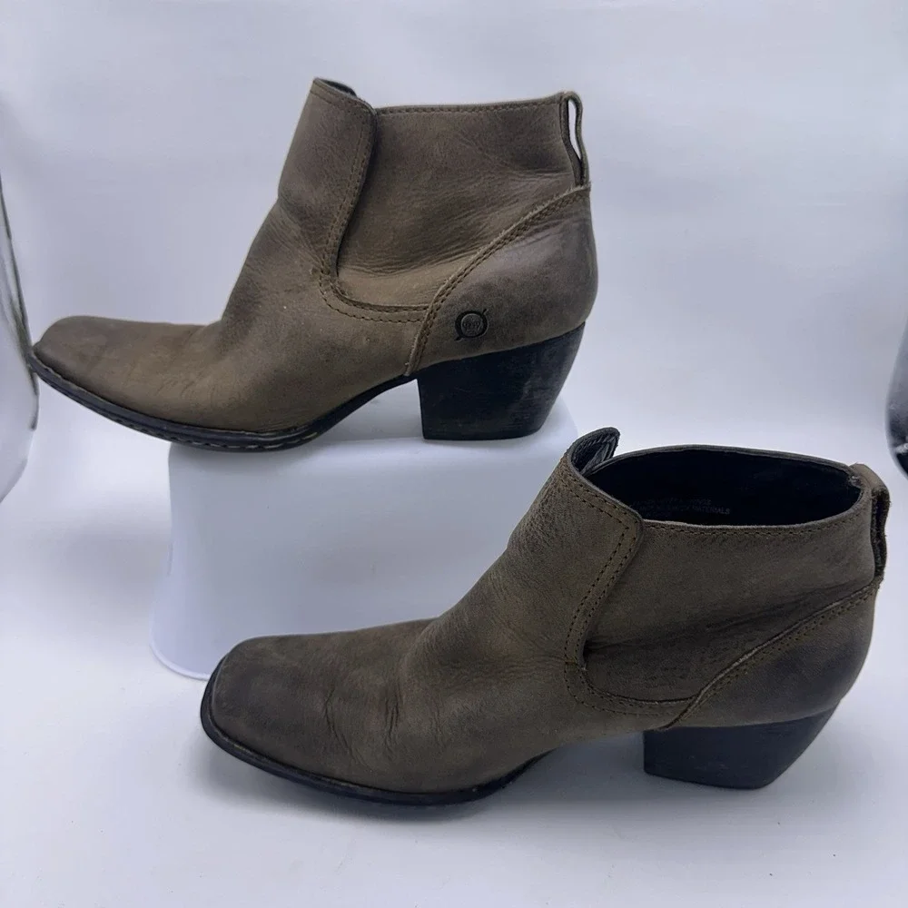 Born Rachelle Brown‎ Leather Western Ankle Booties Women's Size 8 W21354 Square